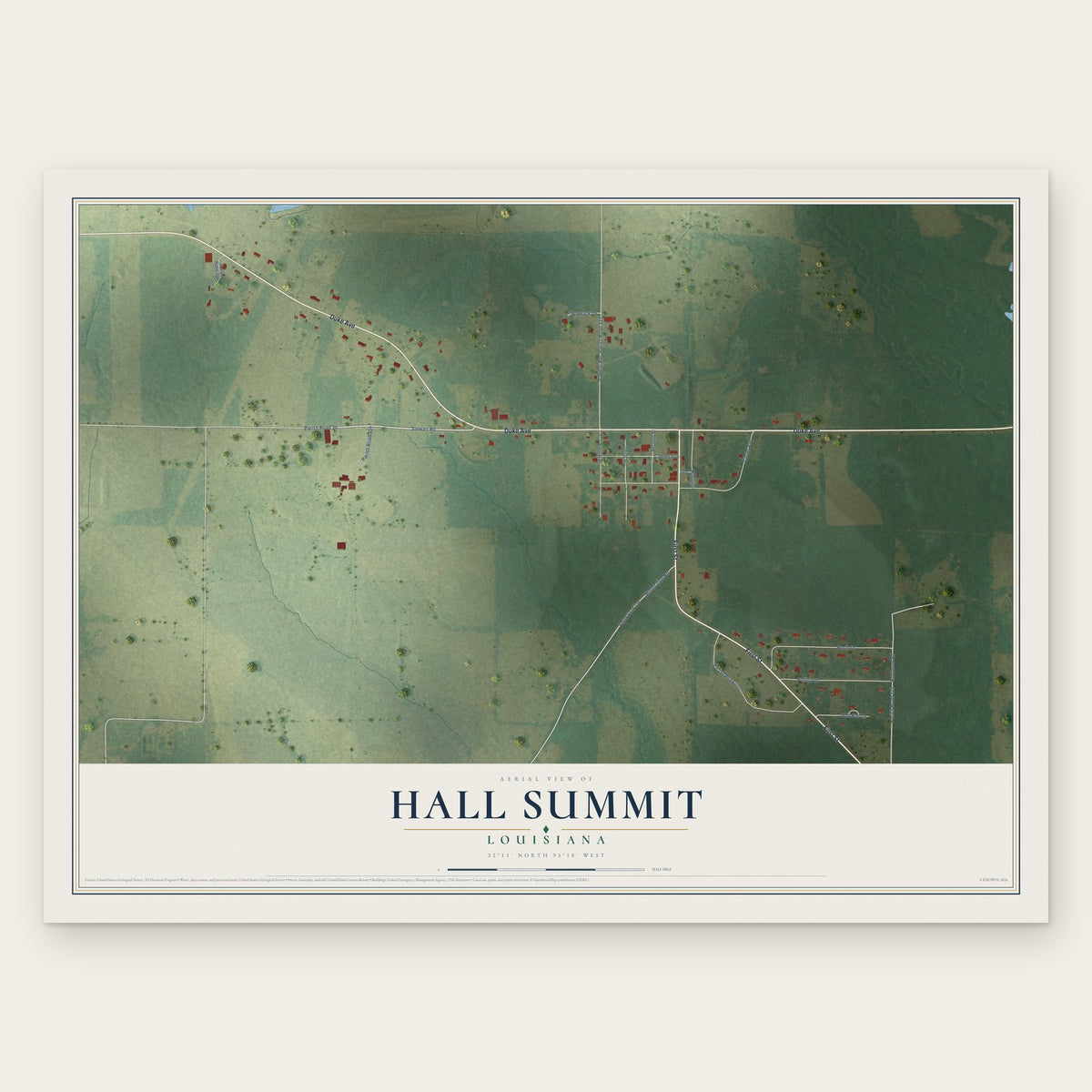 Hall Summit, Louisiana map print, the full design