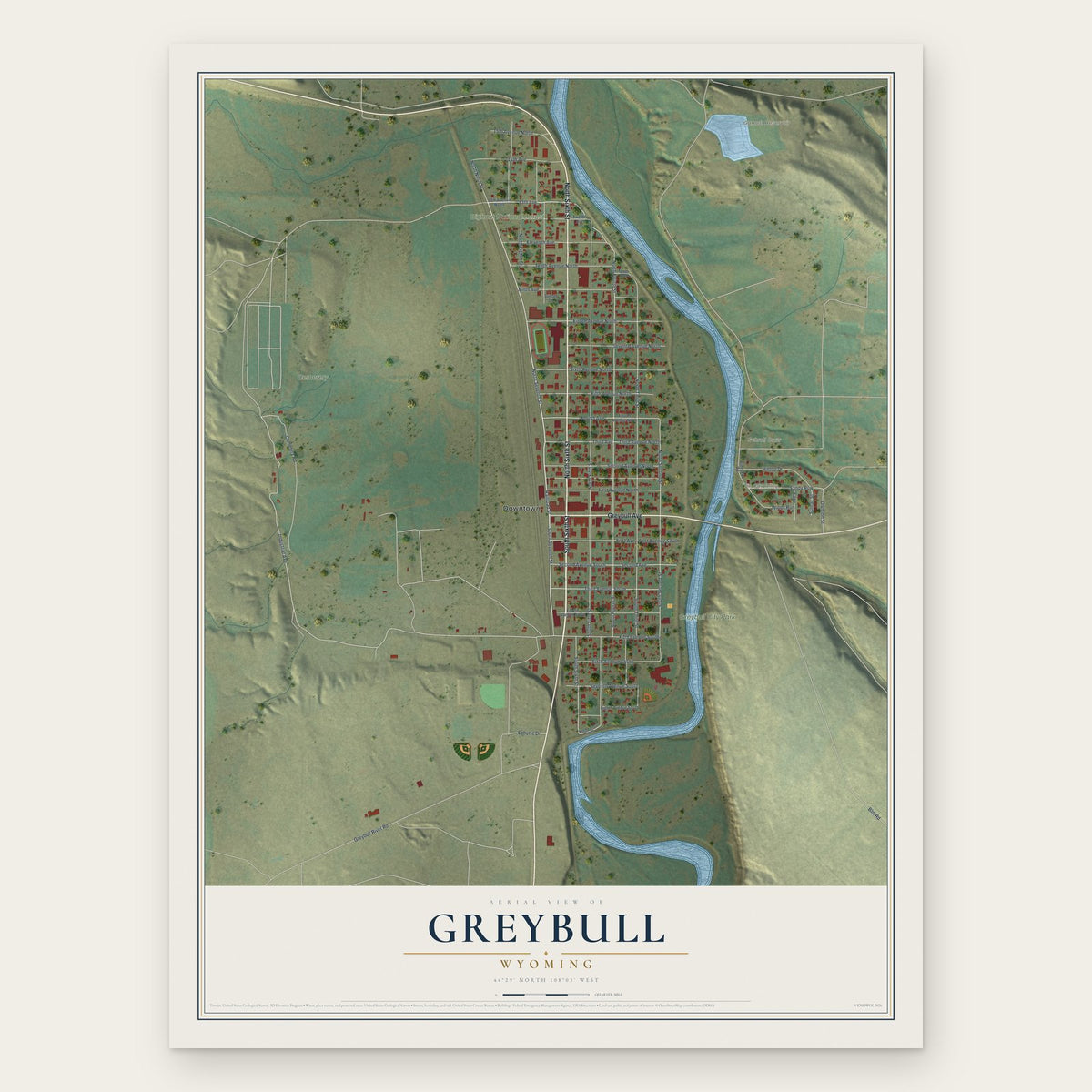 Greybull, Wyoming map print, the full design
