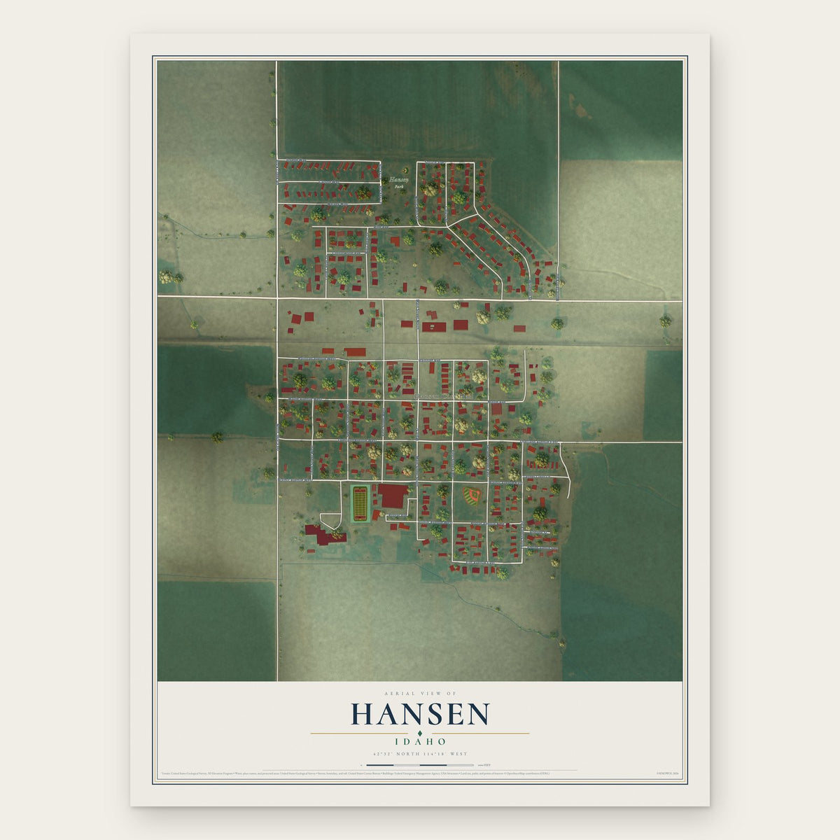 Hansen, Idaho map print, the full design