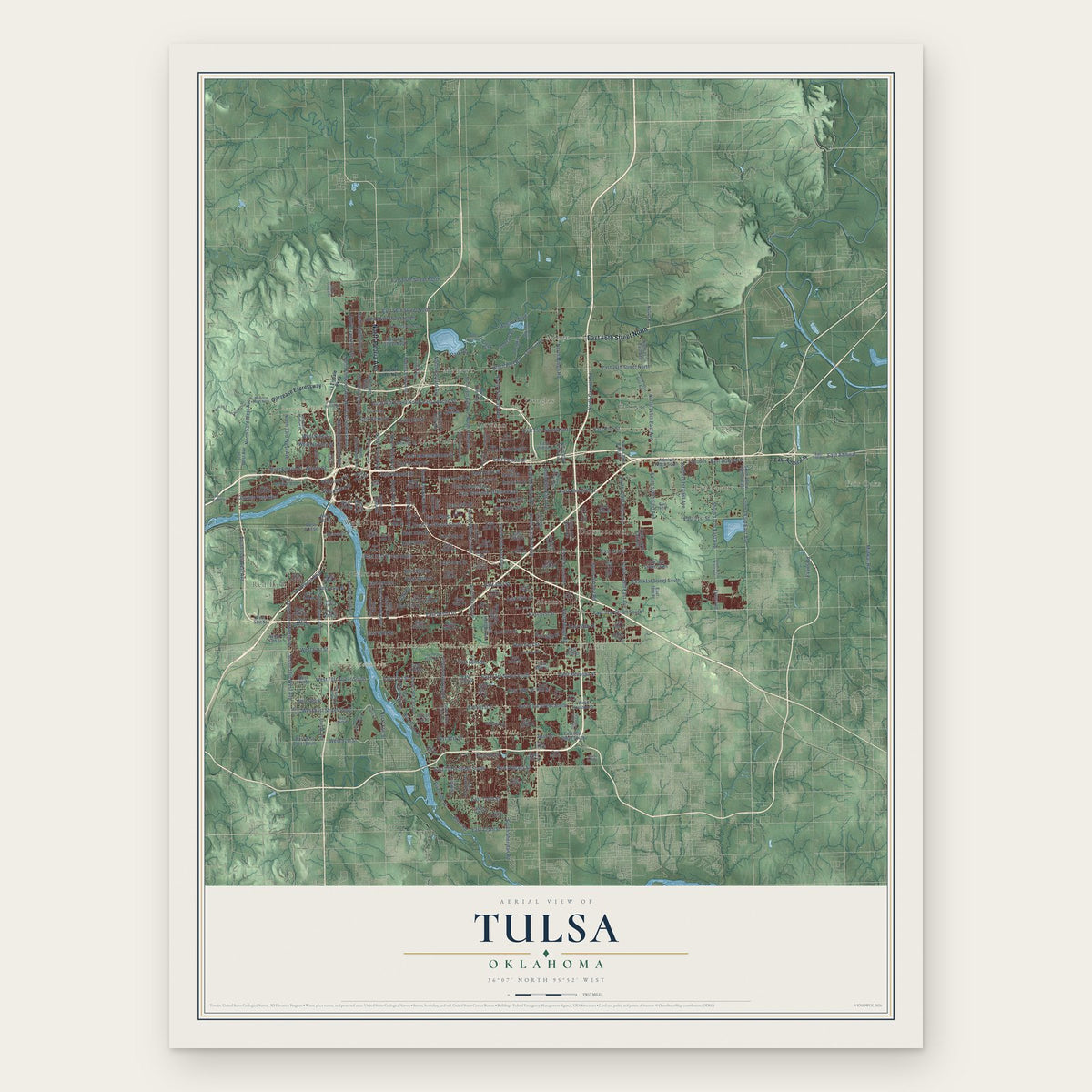 Tulsa, Oklahoma map print, the full design