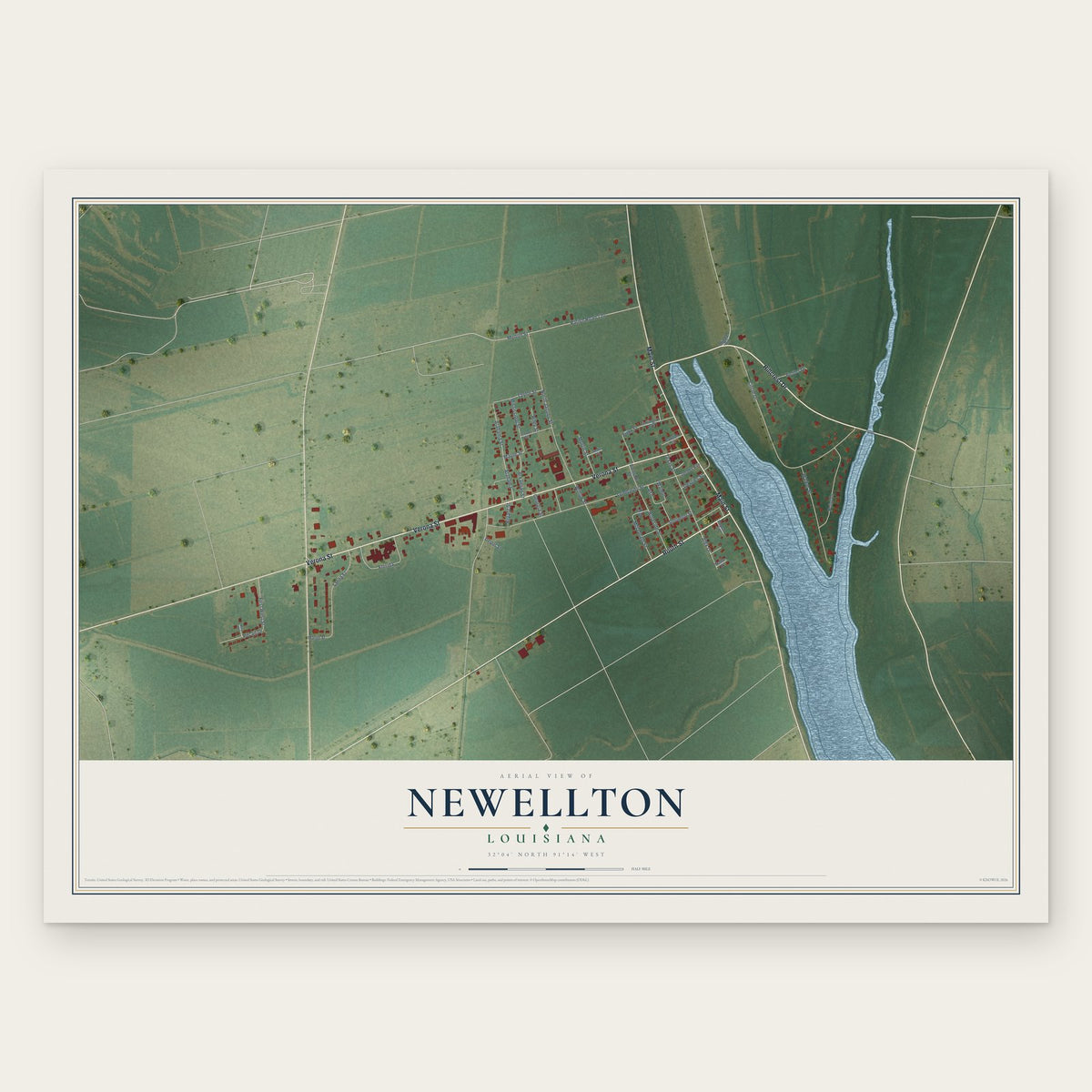 Newellton, Louisiana map print, the full design