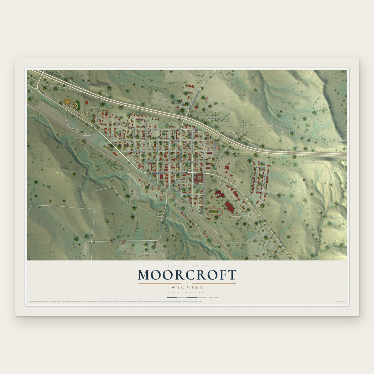 Moorcroft, Wyoming map print, the full design