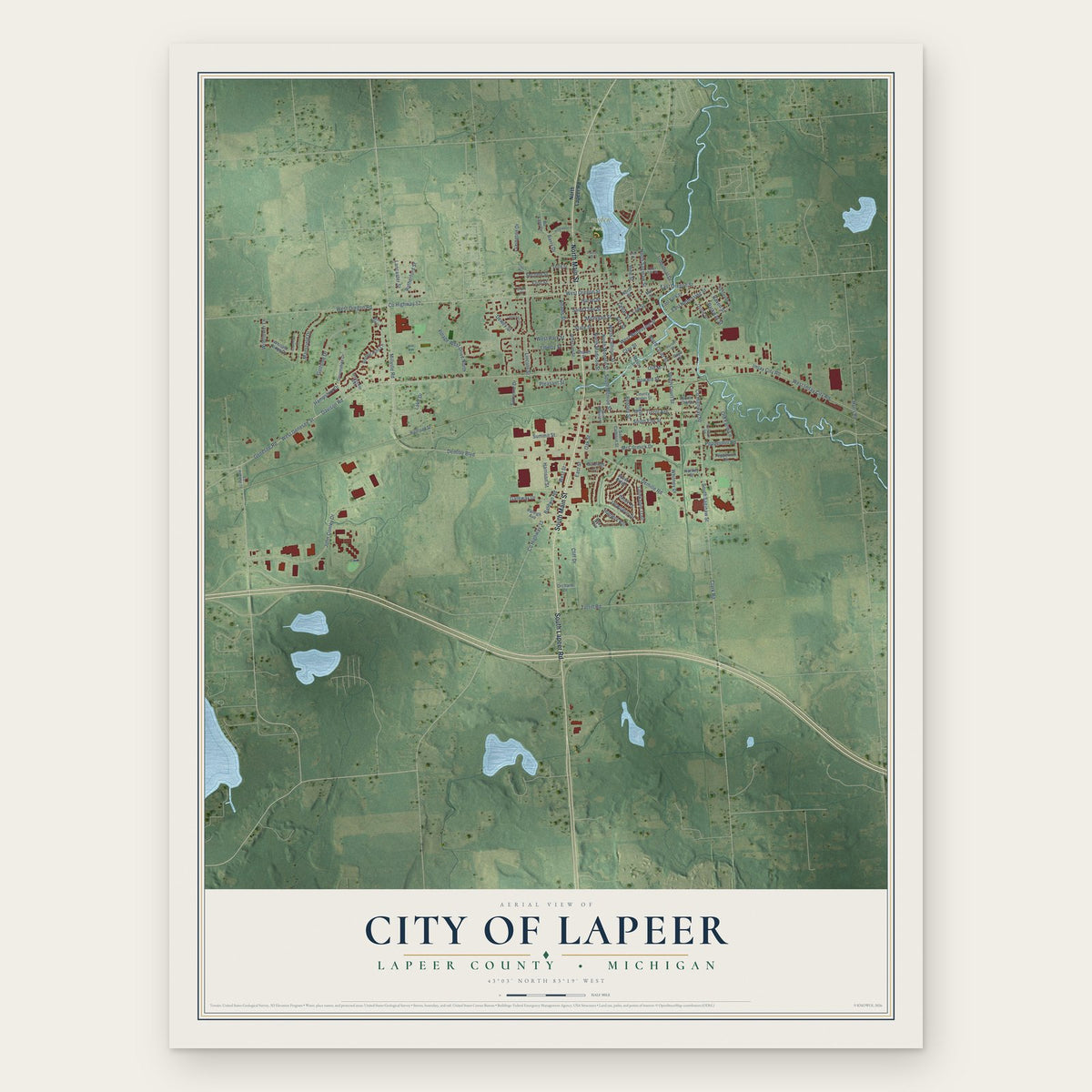 Lapeer, Michigan map print, the full design