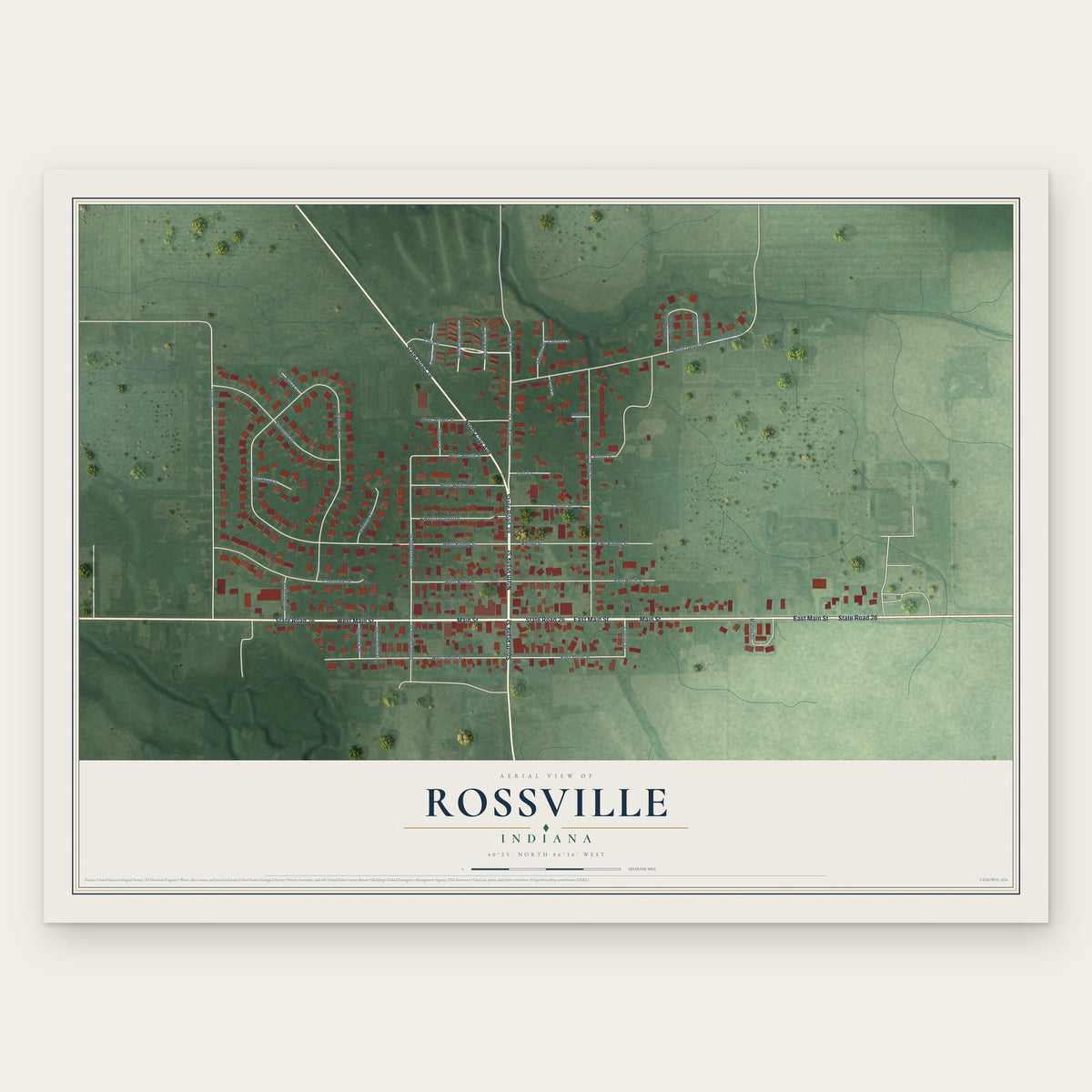 Rossville, Indiana map print, the full design