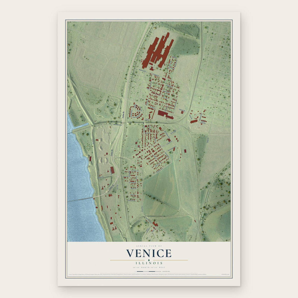 Venice, Illinois map print, the full design