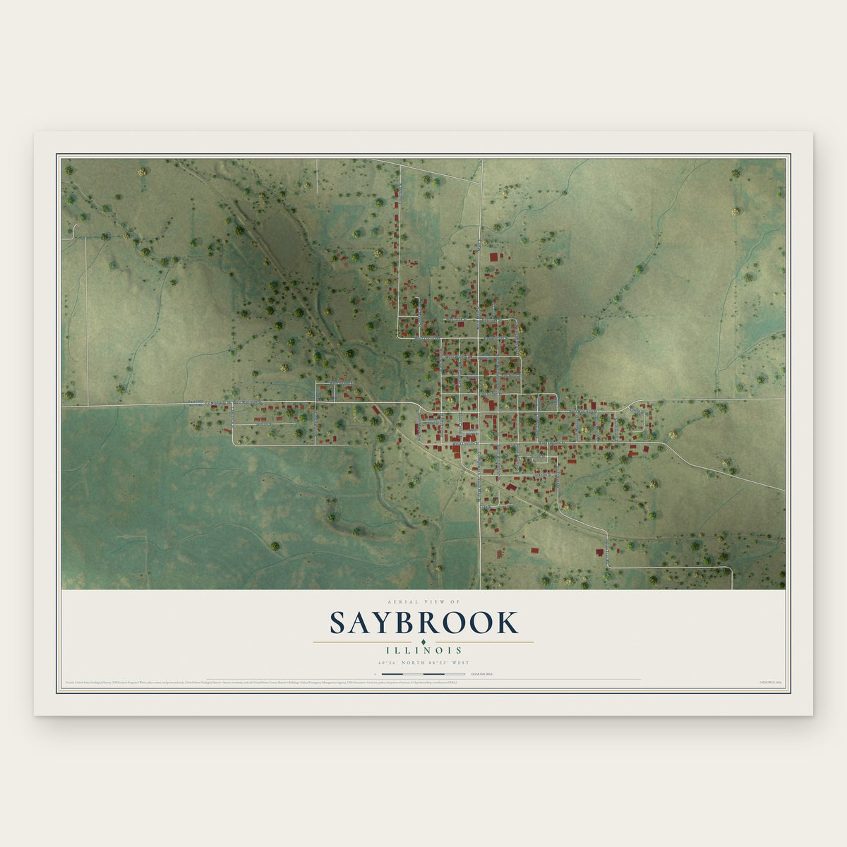 Saybrook, Illinois map print, the full design