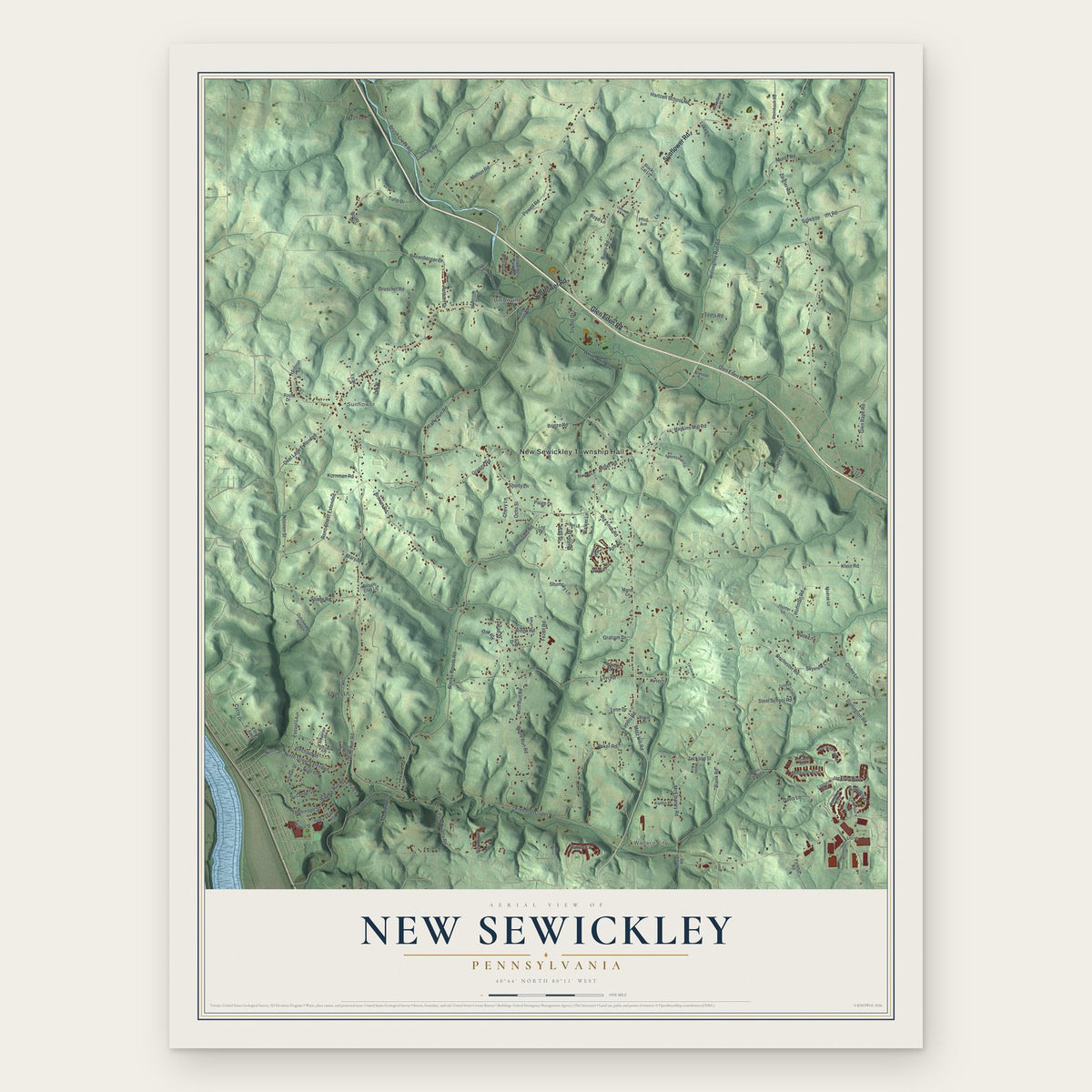 New Sewickley, Pennsylvania map print, the full design
