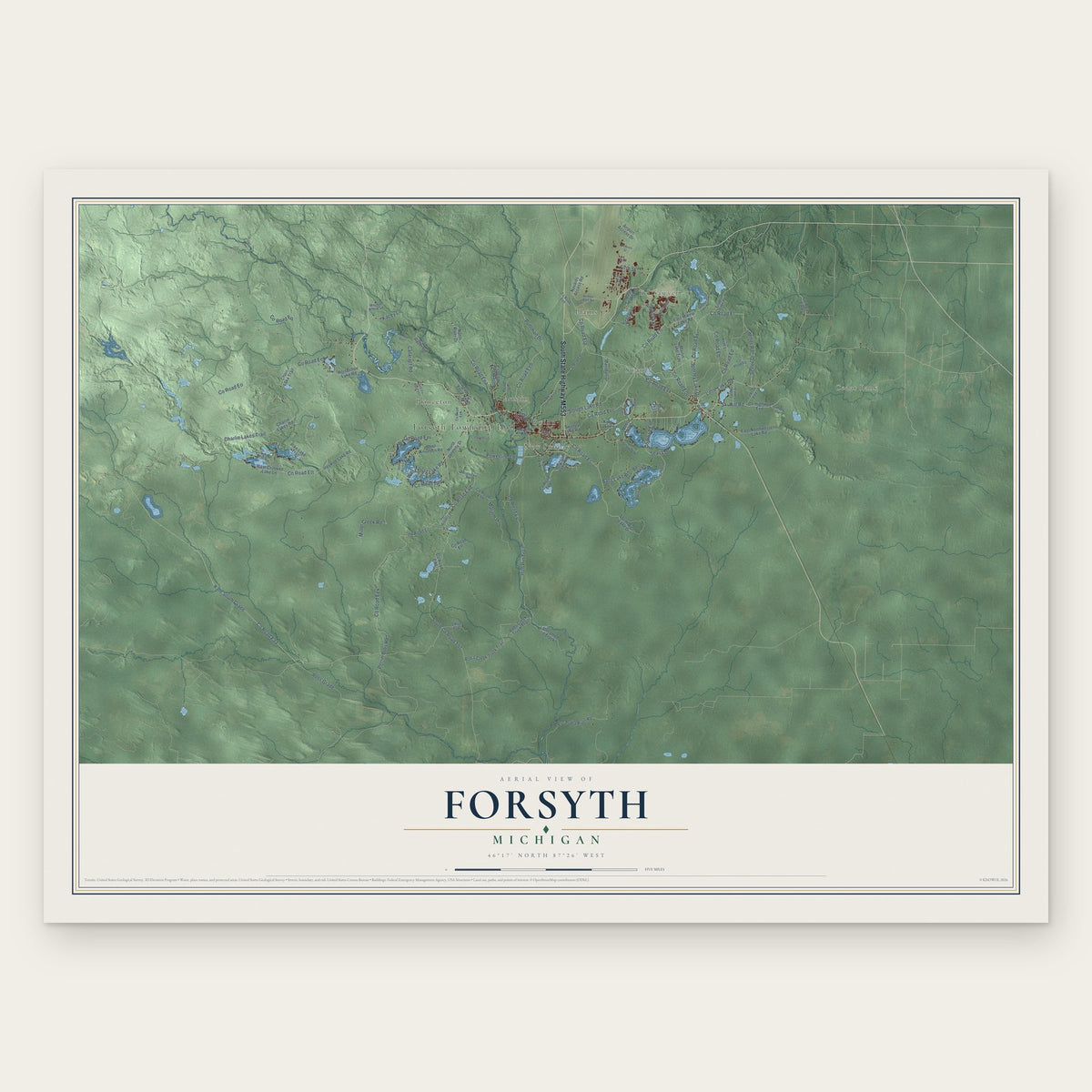 Forsyth, Michigan map print, the full design