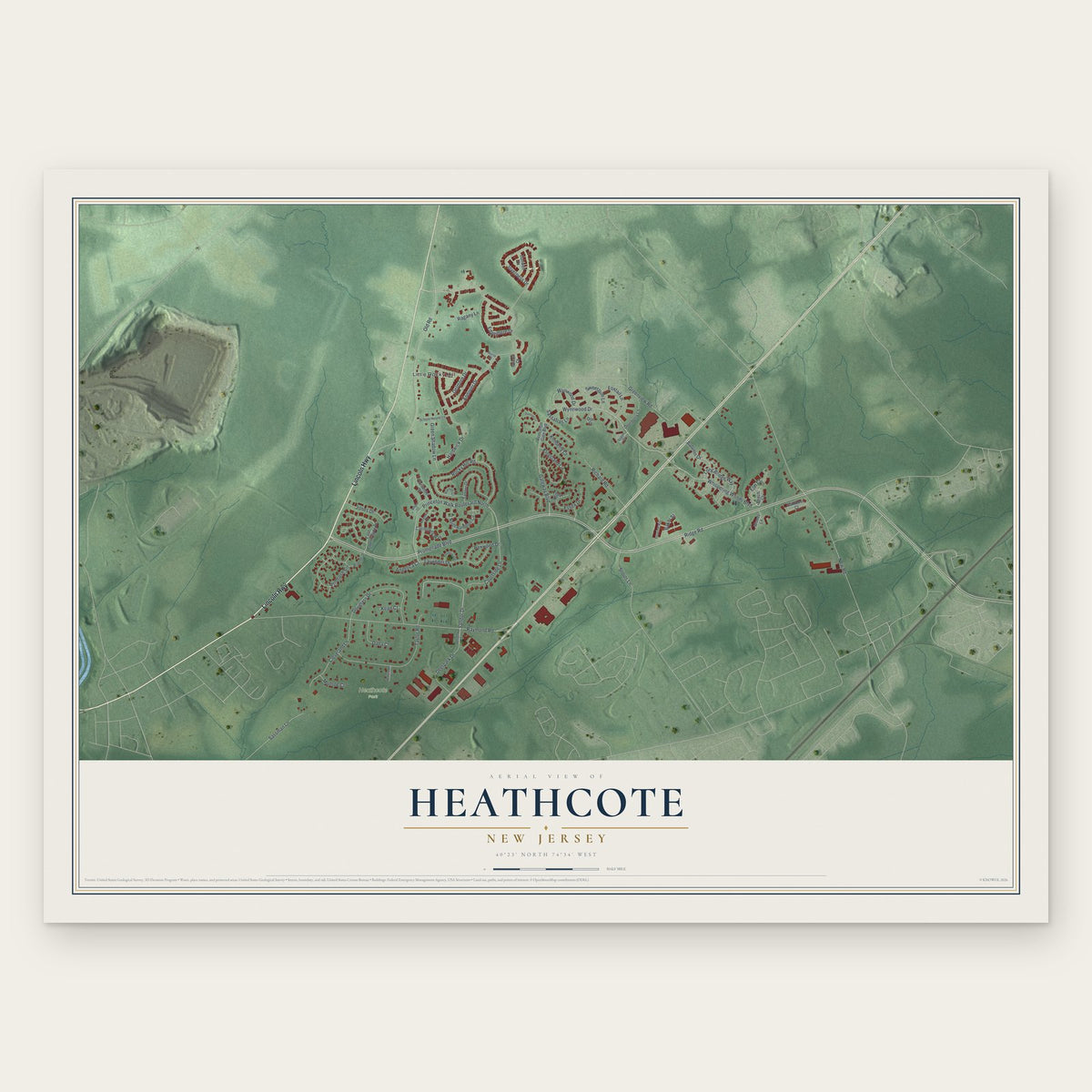 Heathcote, New Jersey map print, the full design