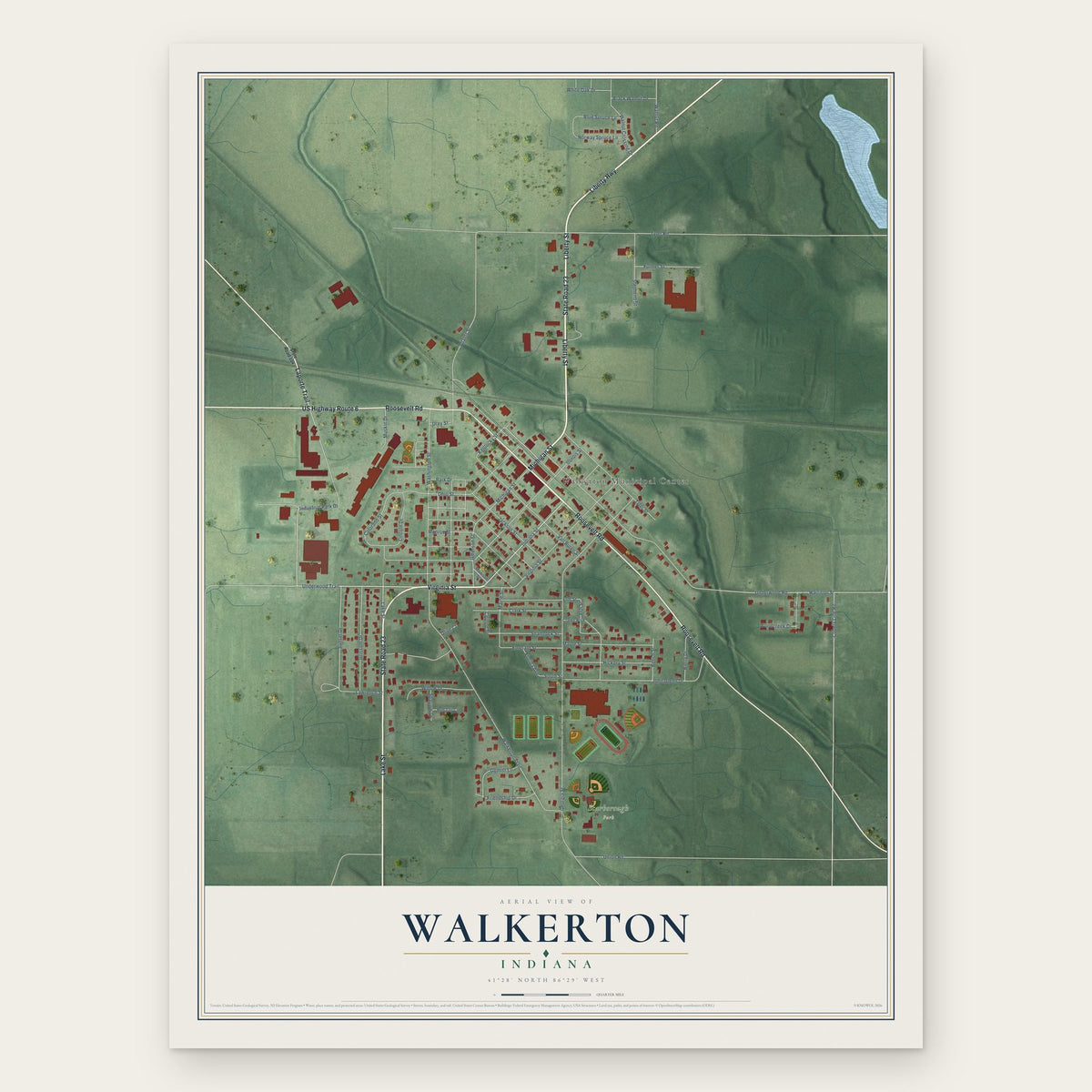 Walkerton, Indiana map print, the full design