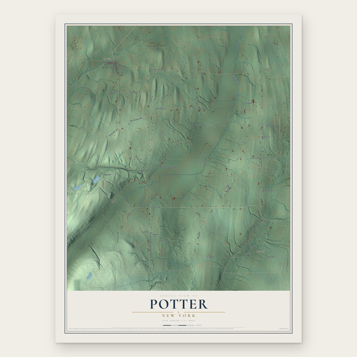 Potter, New York map print, the full design