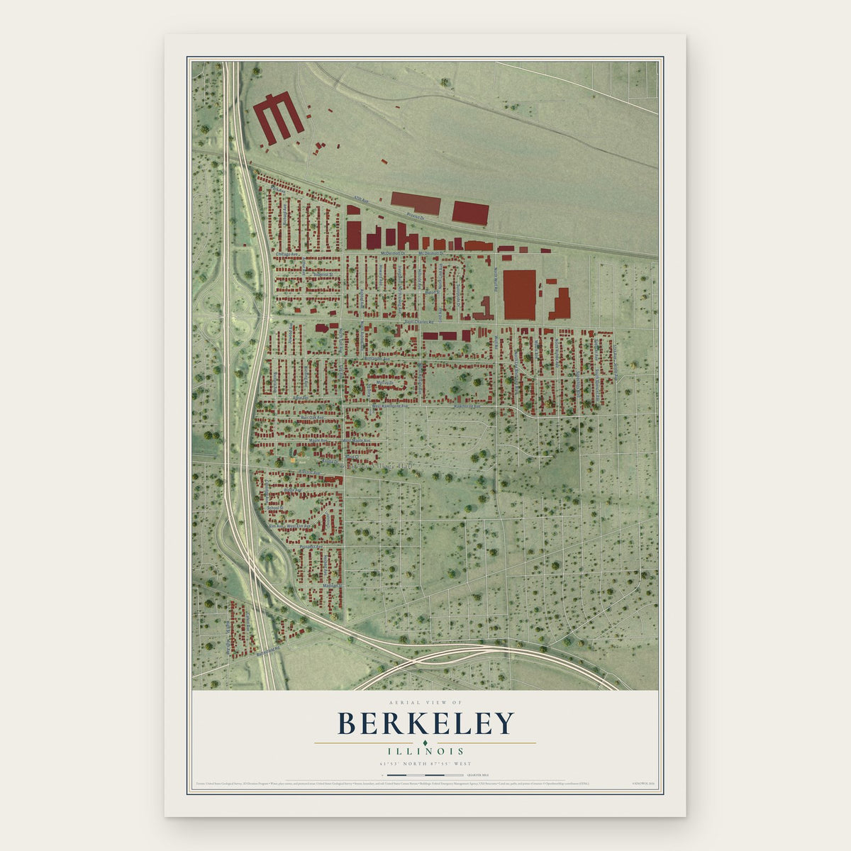 Berkeley, Illinois map print, the full design