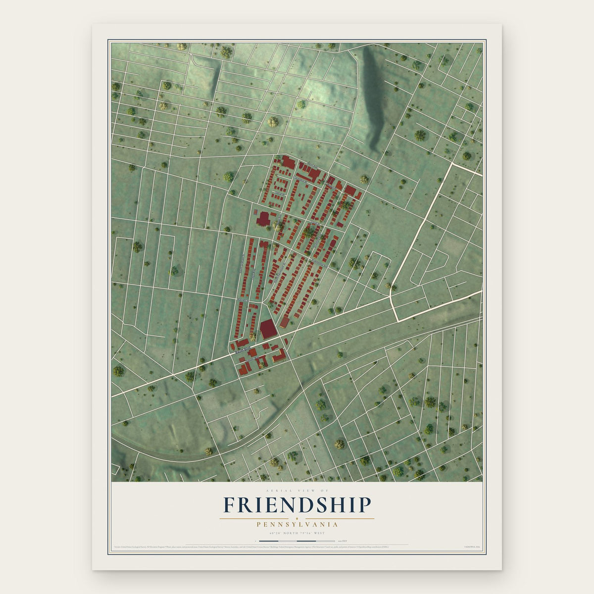 Friendship, Pennsylvania map print, the full design