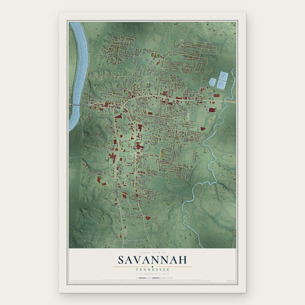 Savannah, Tennessee map print, the full design