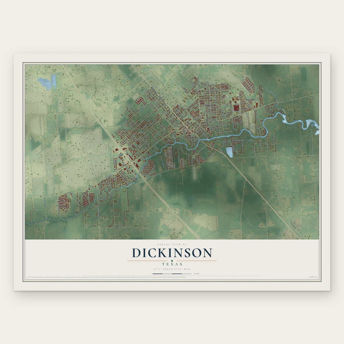 Dickinson, Texas map print, the full design