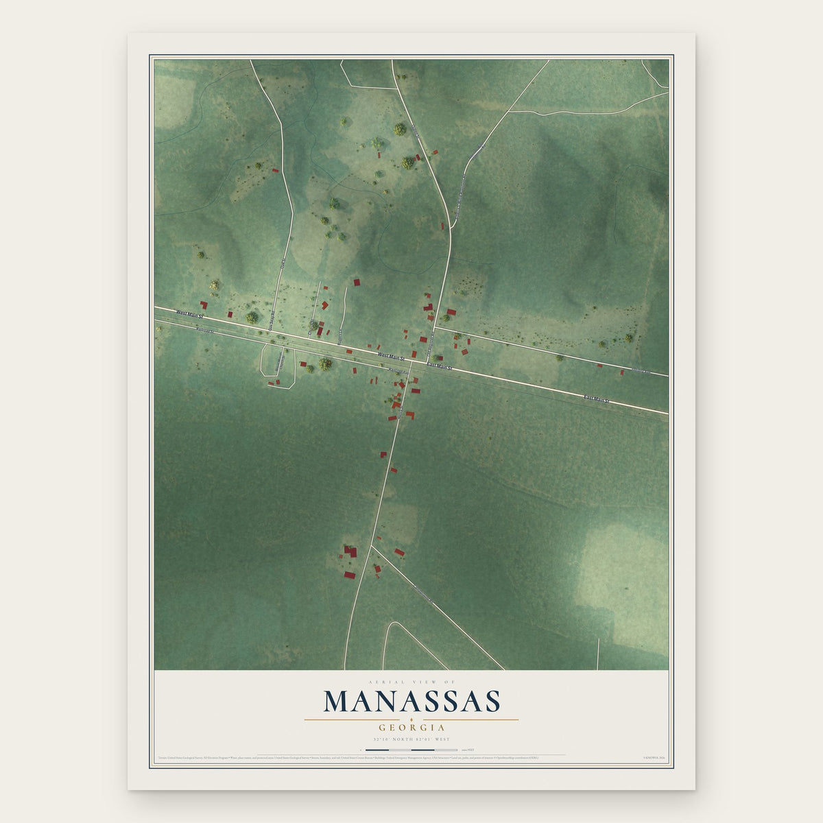 Manassas, Georgia map print, the full design