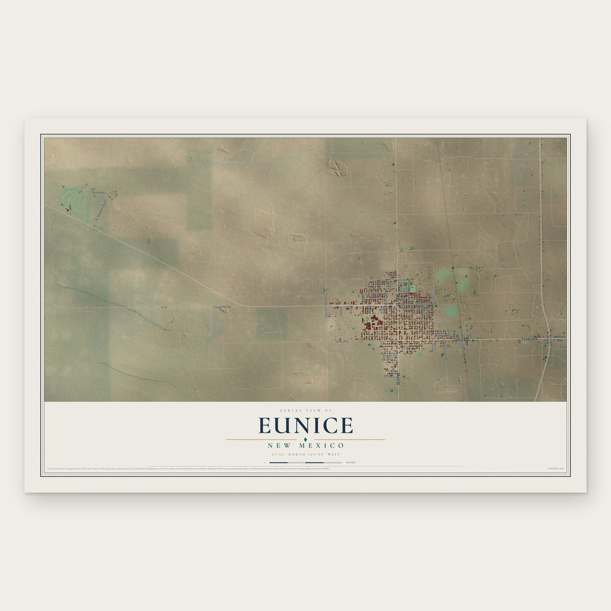 Eunice, New Mexico map print, the full design