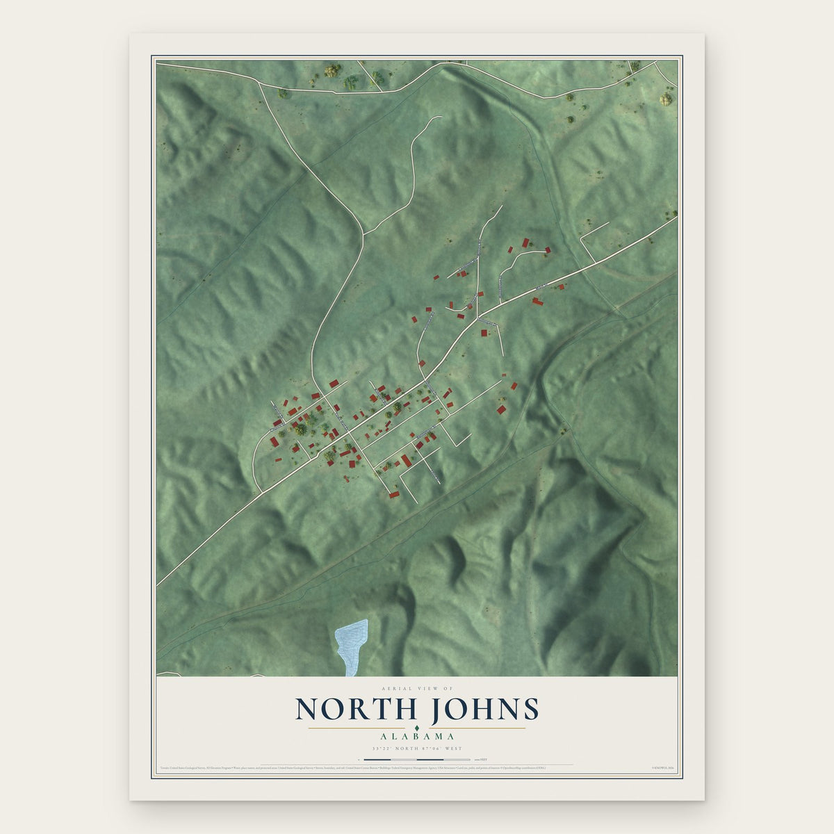 North Johns, Alabama map print, the full design