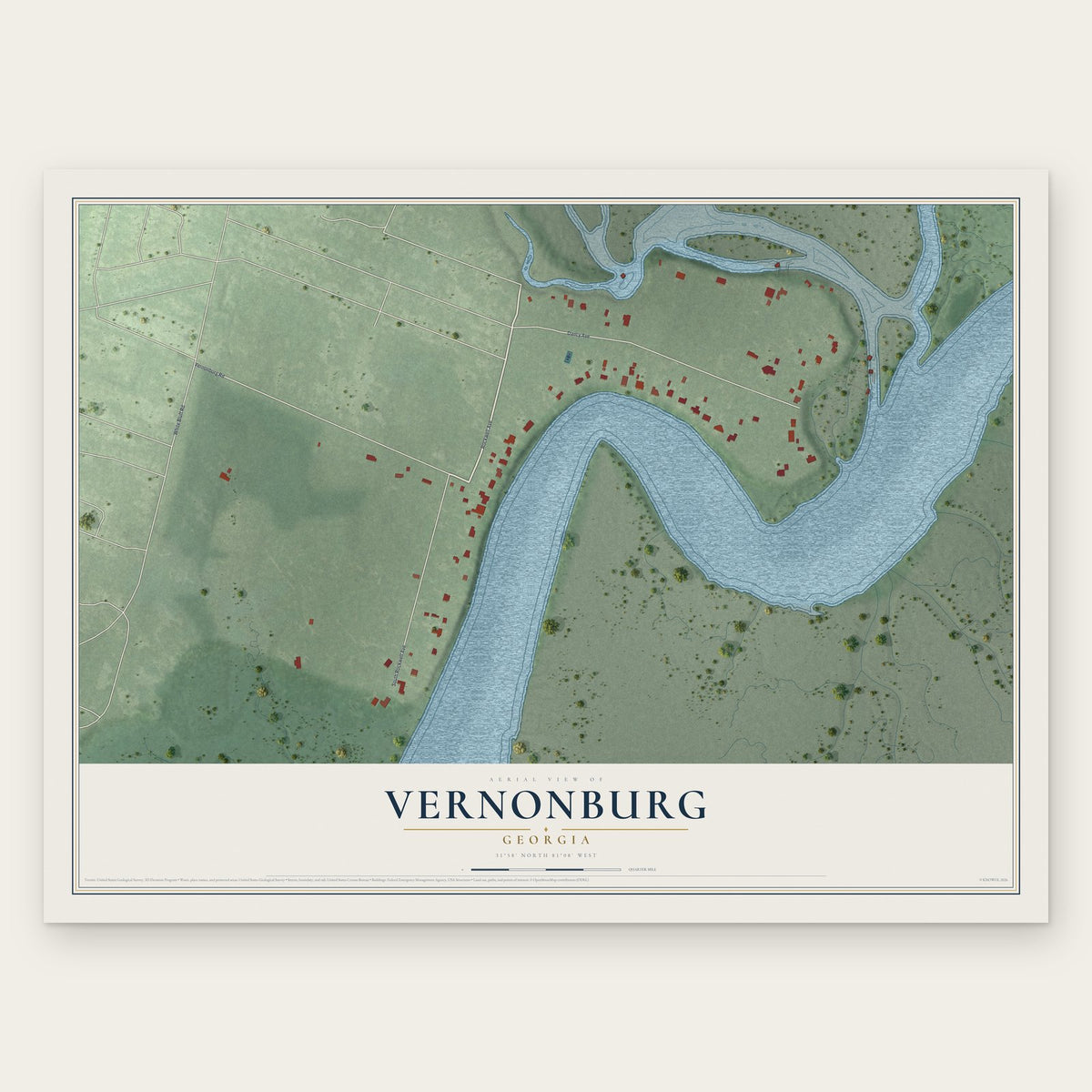 Vernonburg, Georgia map print, the full design
