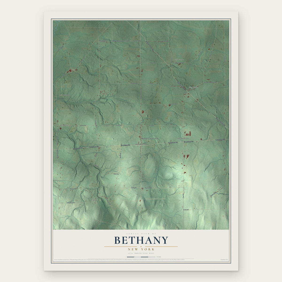 Bethany, New York map print, the full design