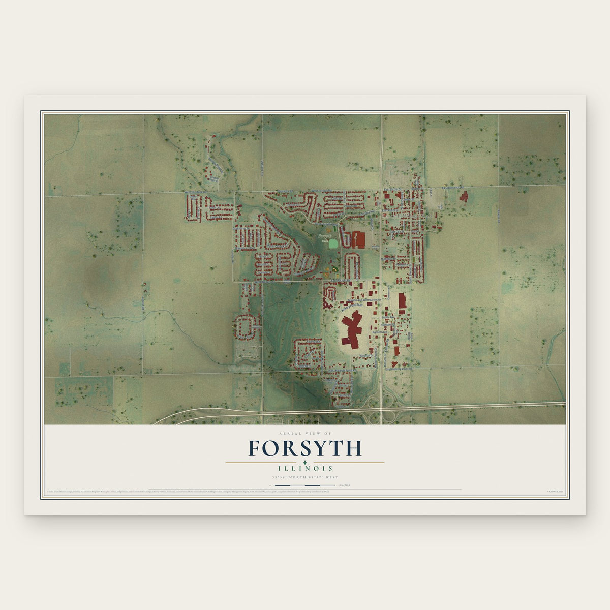 Forsyth, Illinois map print, the full design