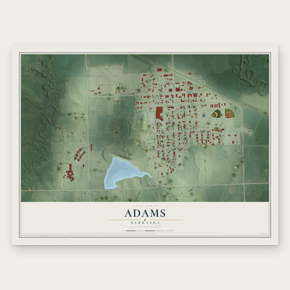 Adams, Nebraska map print, the full design
