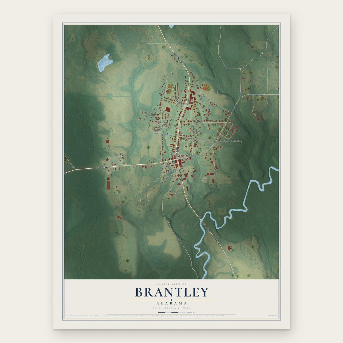 Brantley, Alabama map print, the full design