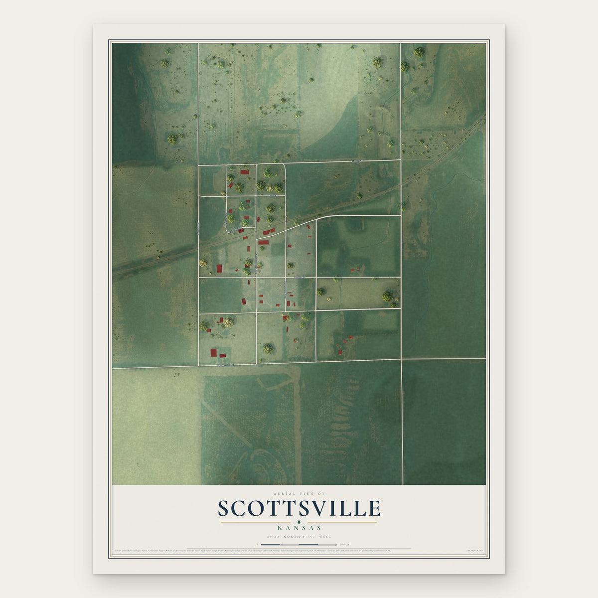 Scottsville, Kansas map print, the full design