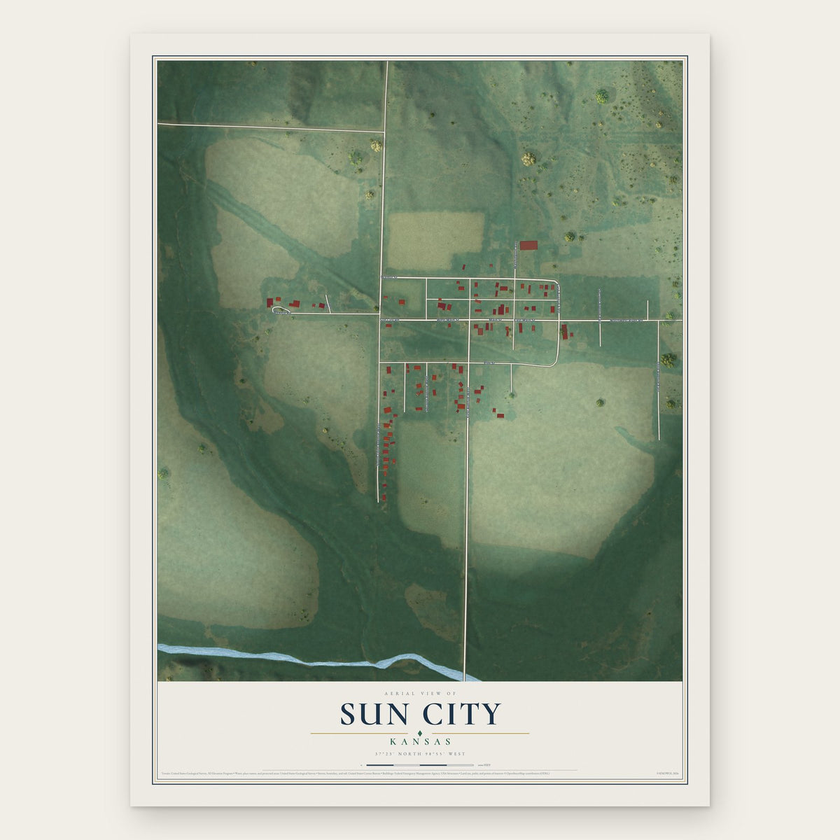 Sun City, Kansas map print, the full design