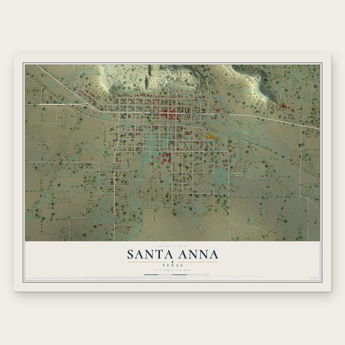 Santa Anna, Texas map print, the full design