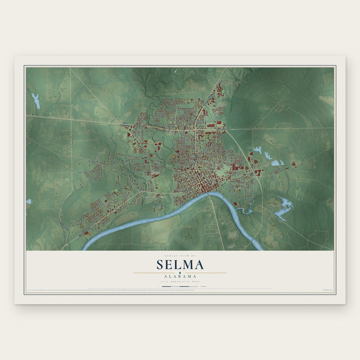 Selma, Alabama map print, the full design