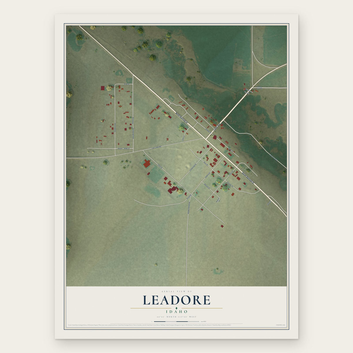 Leadore, Idaho map print, the full design