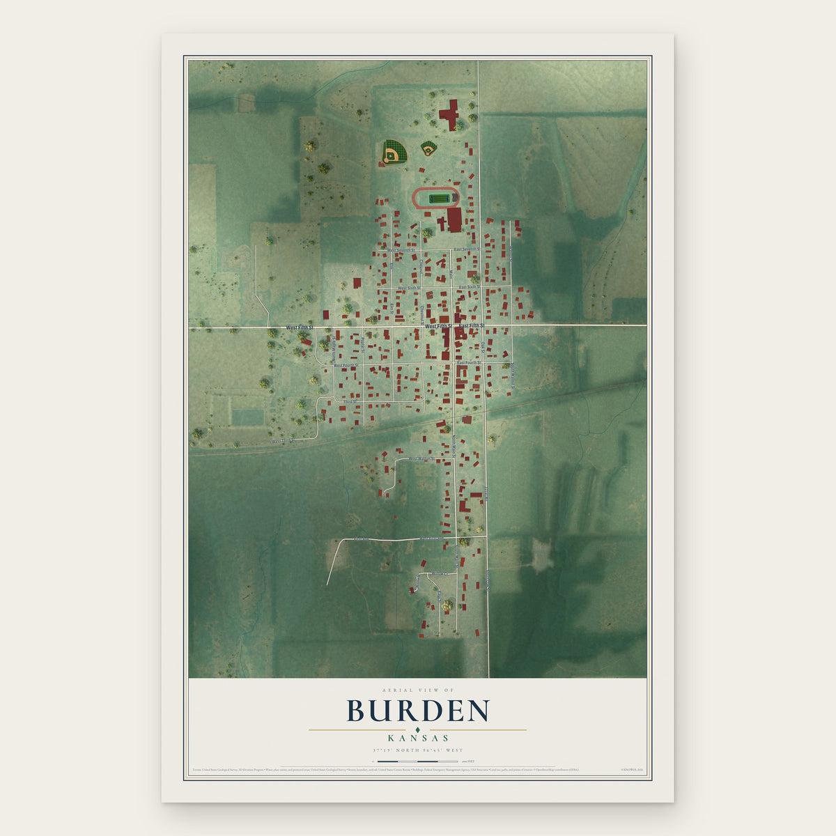 Burden, Kansas map print, the full design