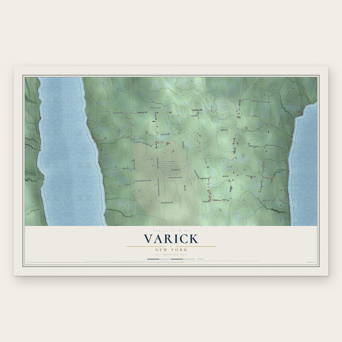 Varick, New York map print, the full design