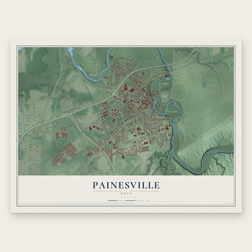 Painesville, Ohio map print, the full design