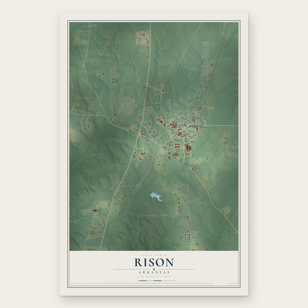 Rison, Arkansas map print, the full design