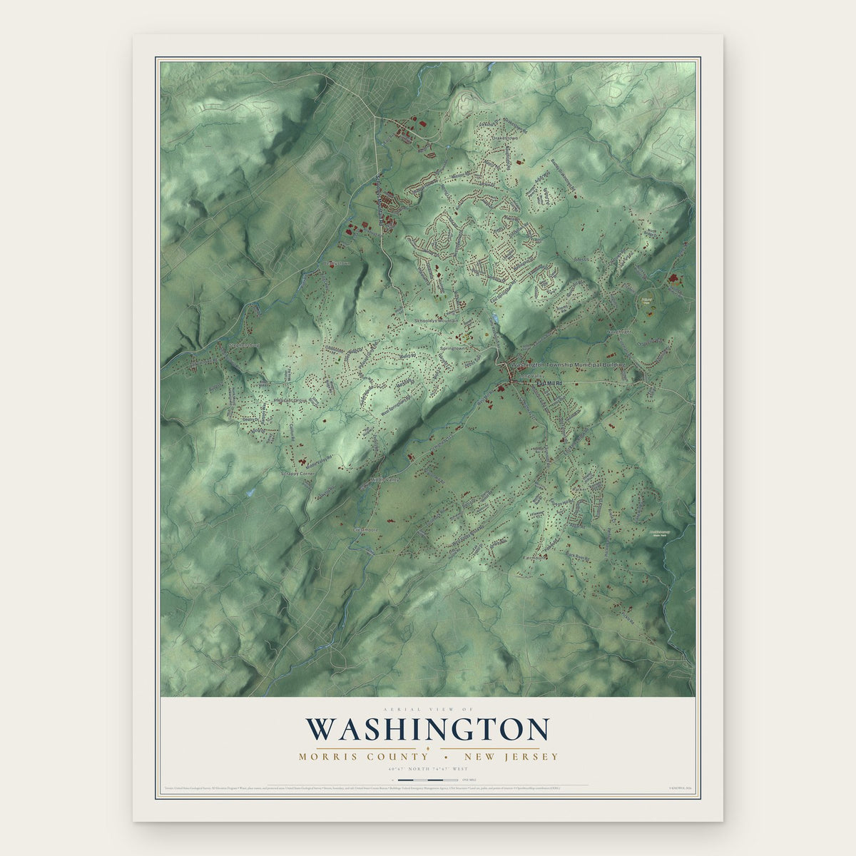 Washington, Morris County, New Jersey map print, the full design