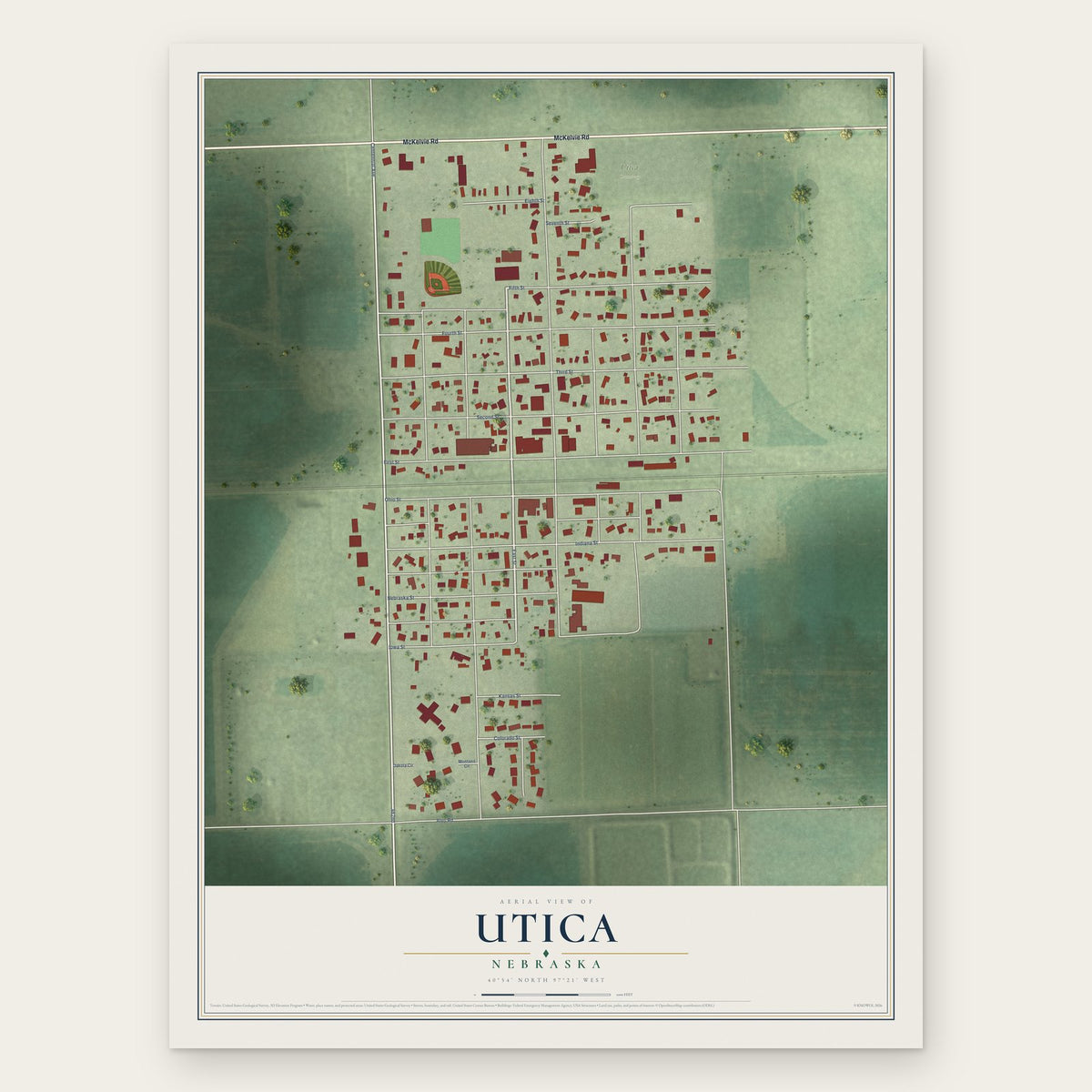 Utica, Nebraska map print, the full design