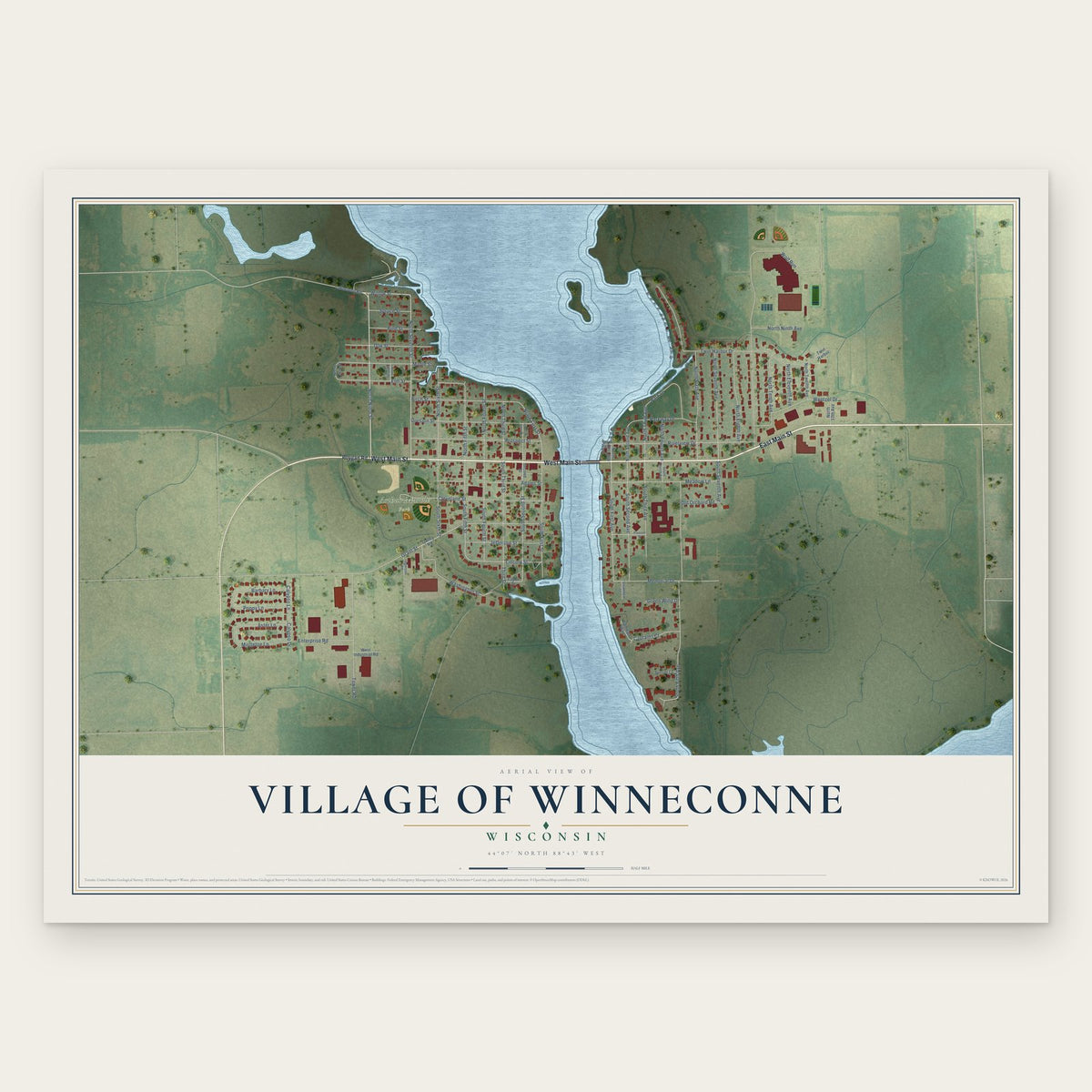 Winneconne, Wisconsin map print, the full design