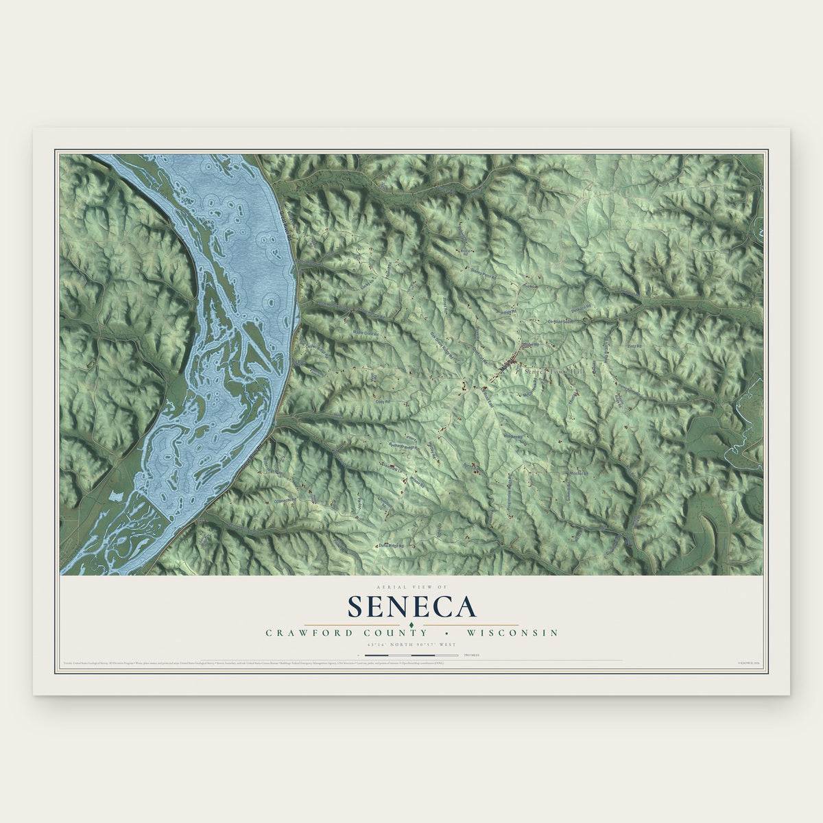 Seneca, Crawford County, Wisconsin map print, the full design