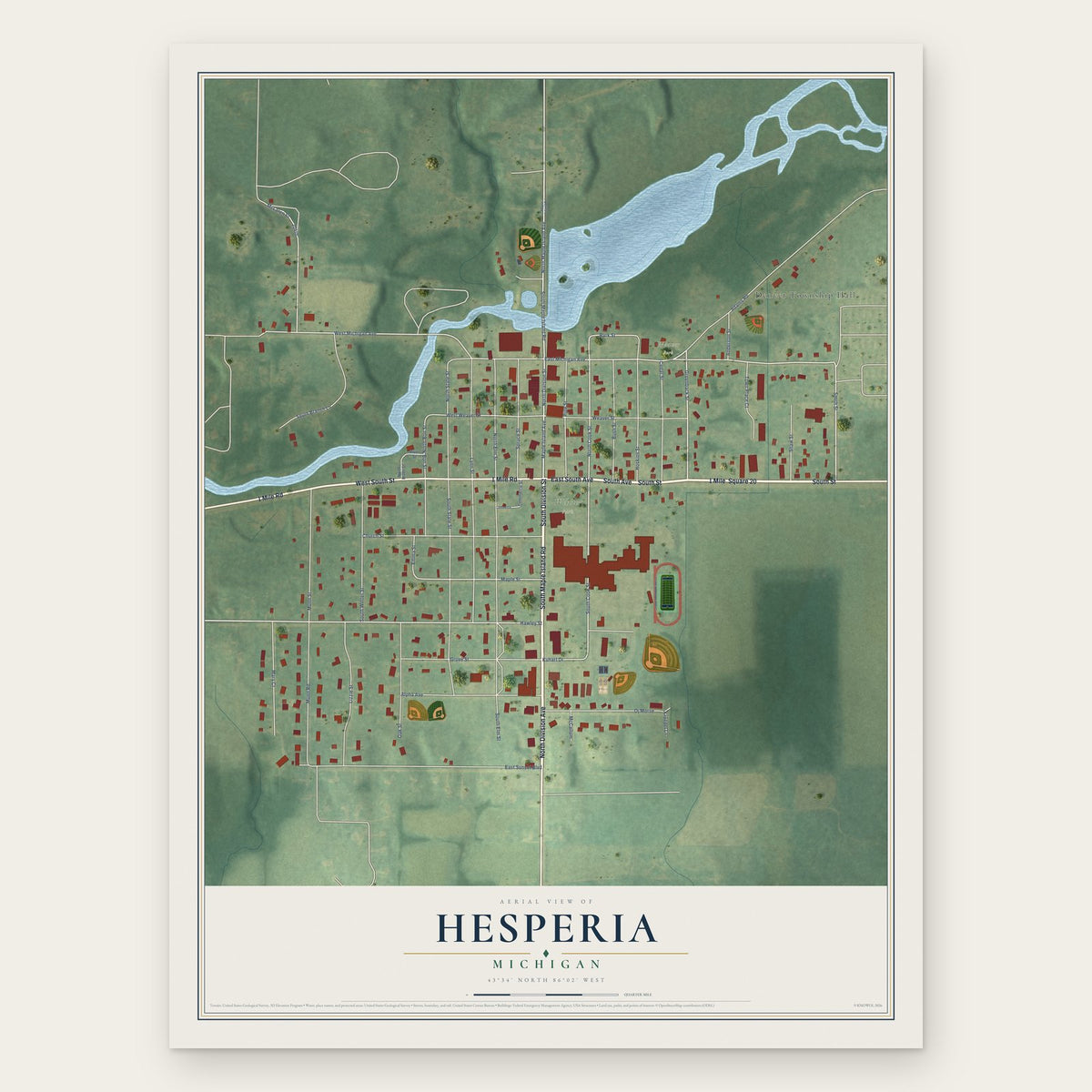 Hesperia, Michigan map print, the full design