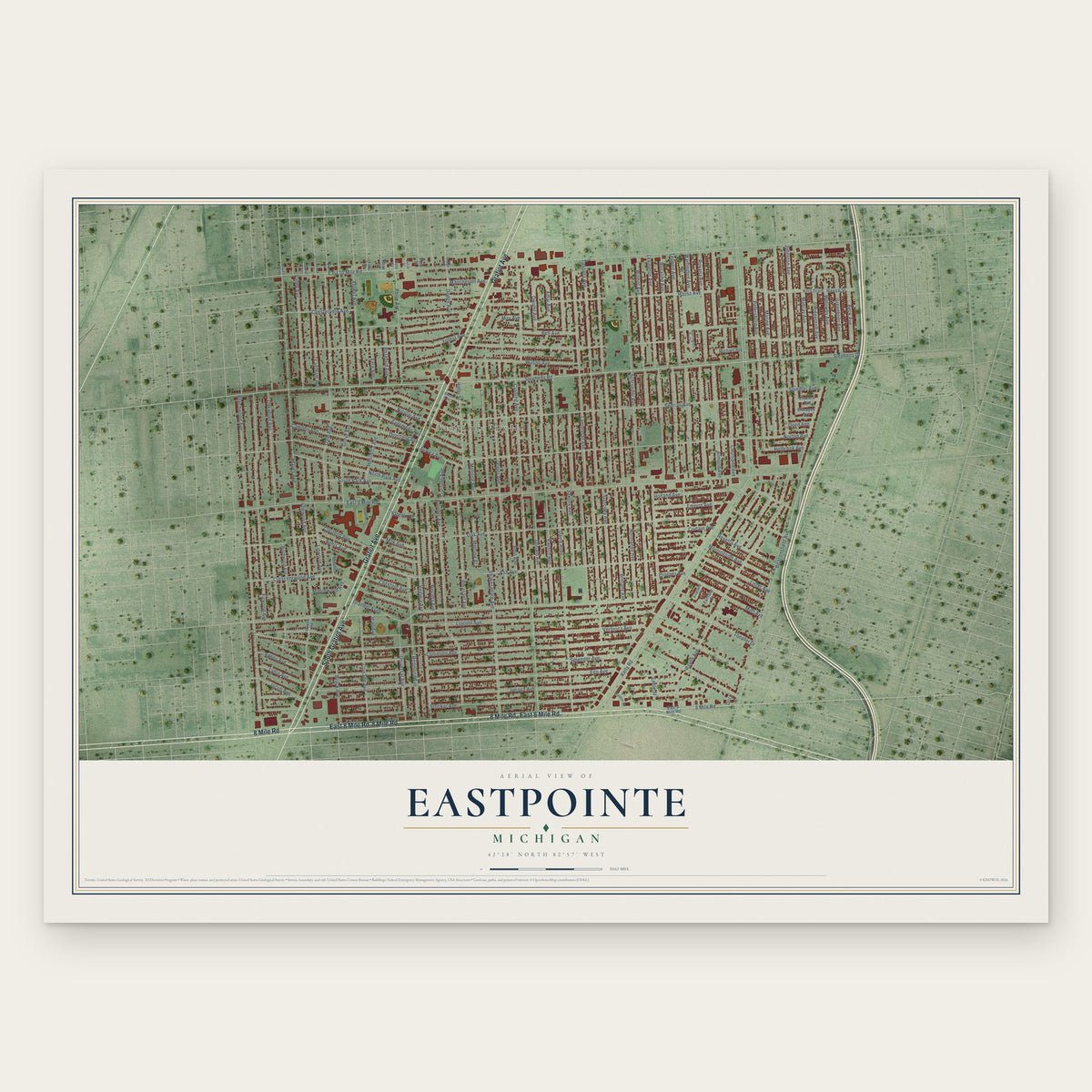 Eastpointe, Michigan map print, the full design