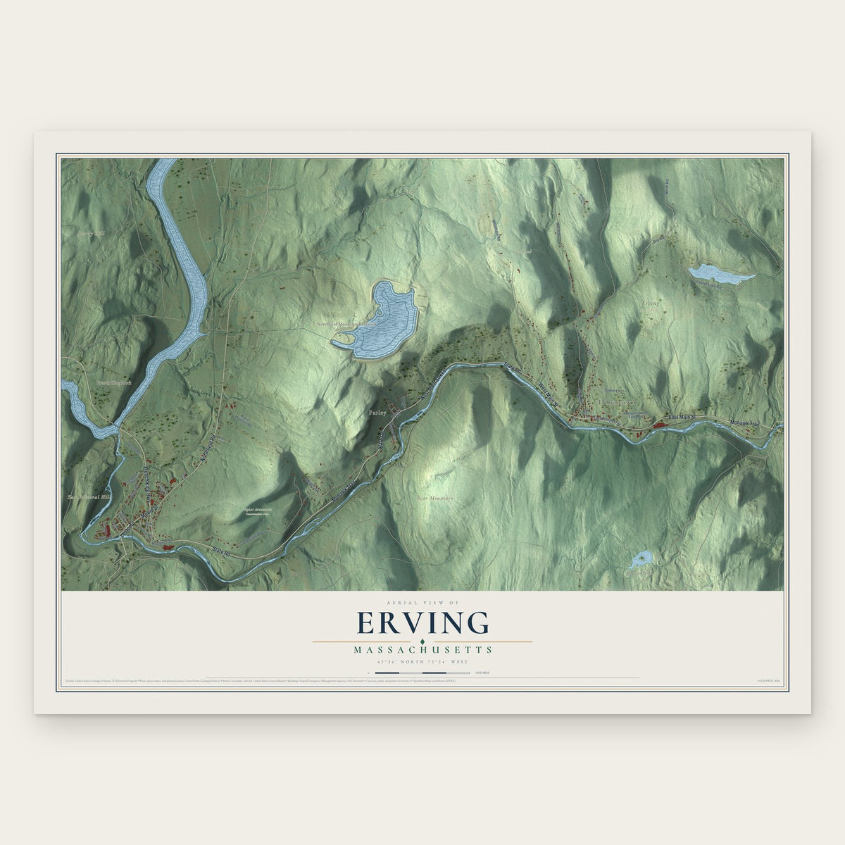 Erving, Massachusetts map print, the full design