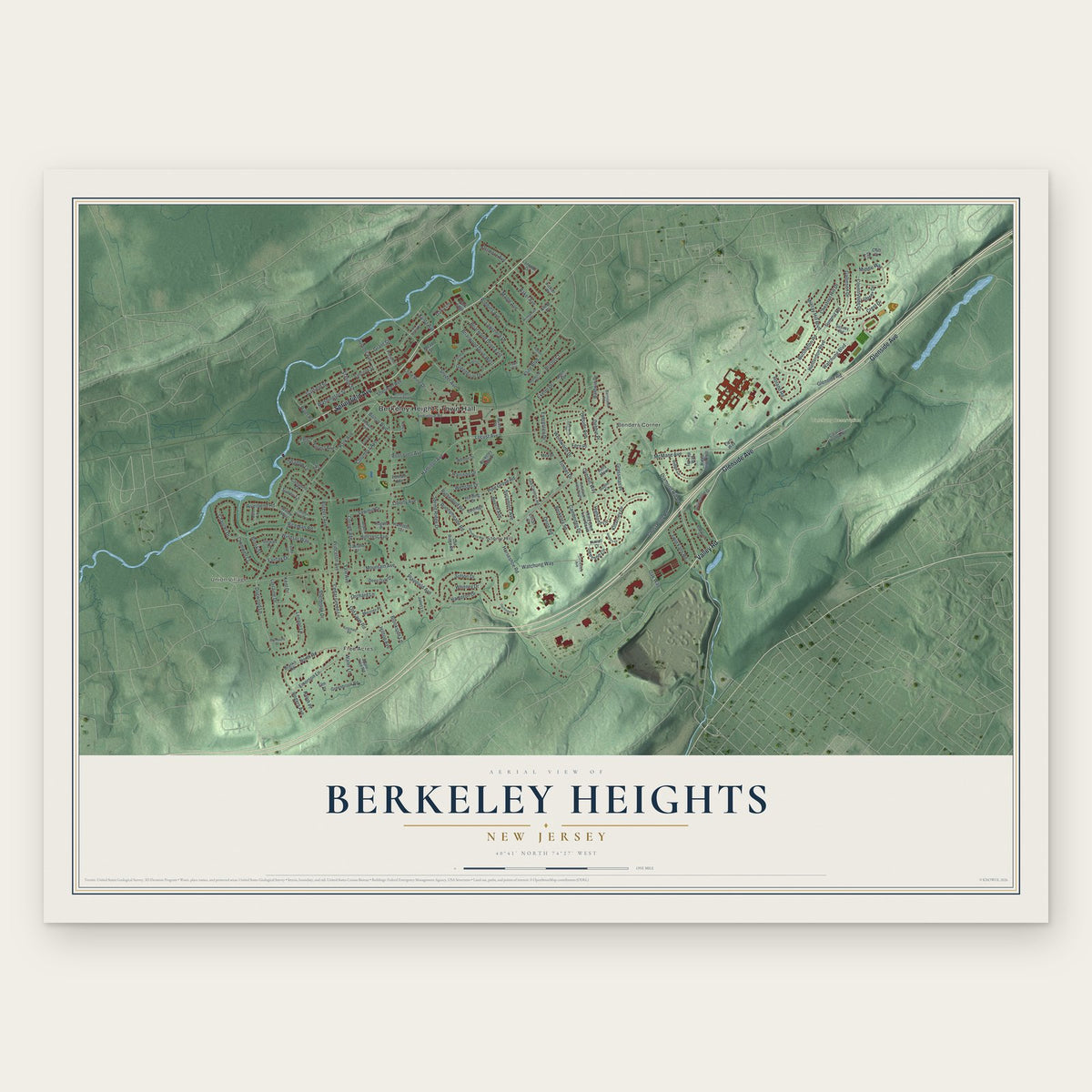 Berkeley Heights, New Jersey map print, the full design