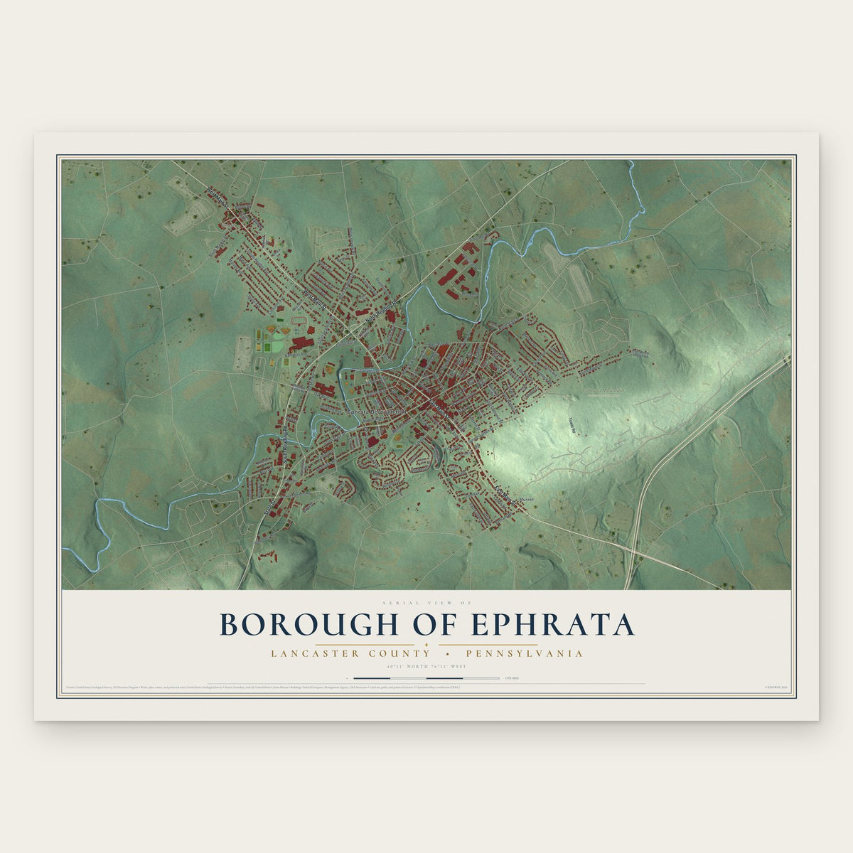 Borough of Ephrata, Lancaster County, Pennsylvania map print, the full design