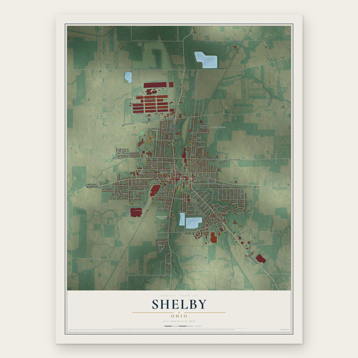 Shelby, Ohio map print, the full design
