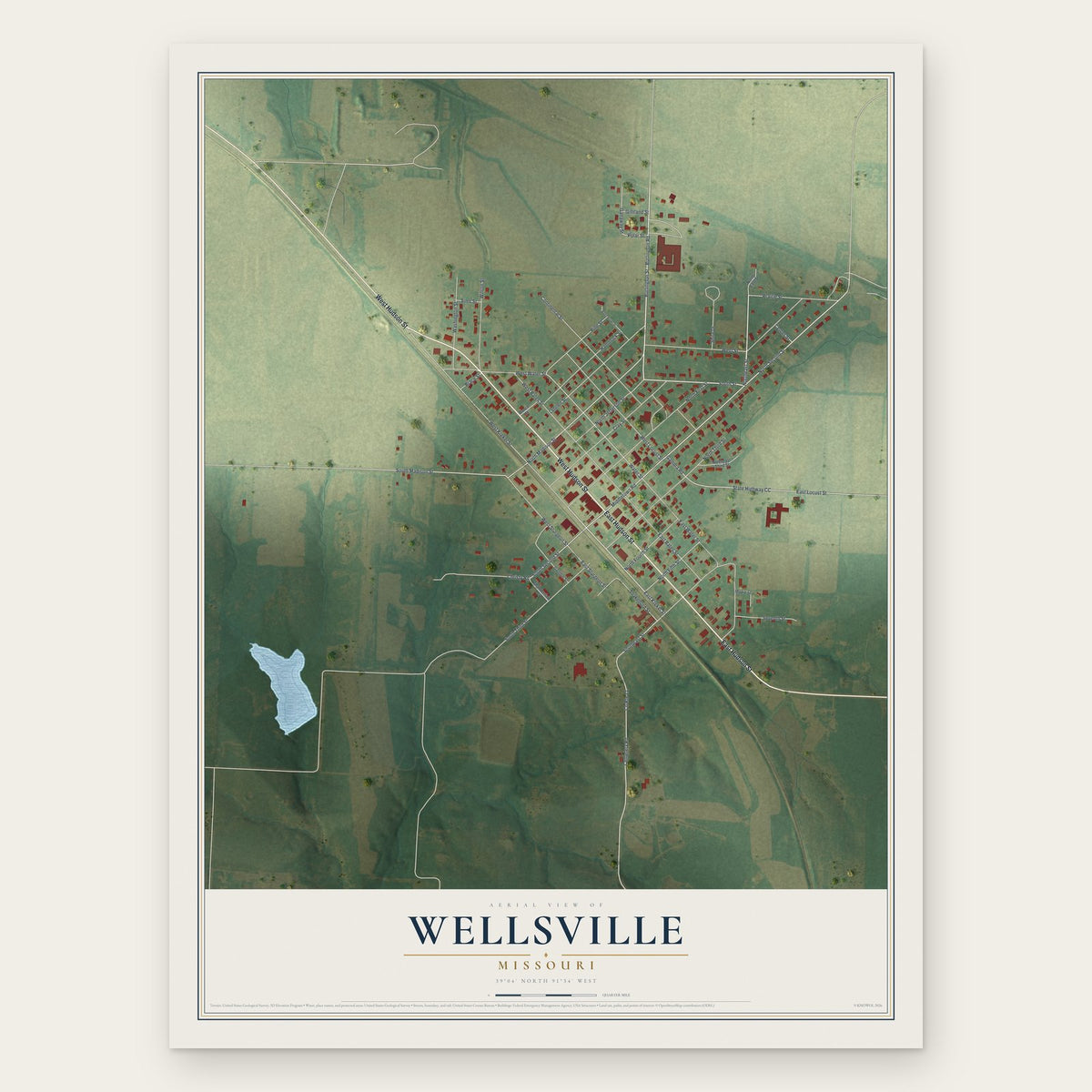 Wellsville, Missouri map print, the full design