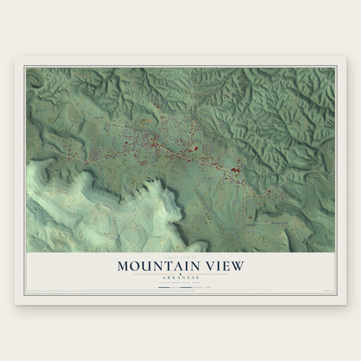 Mountain View, Arkansas map print, the full design