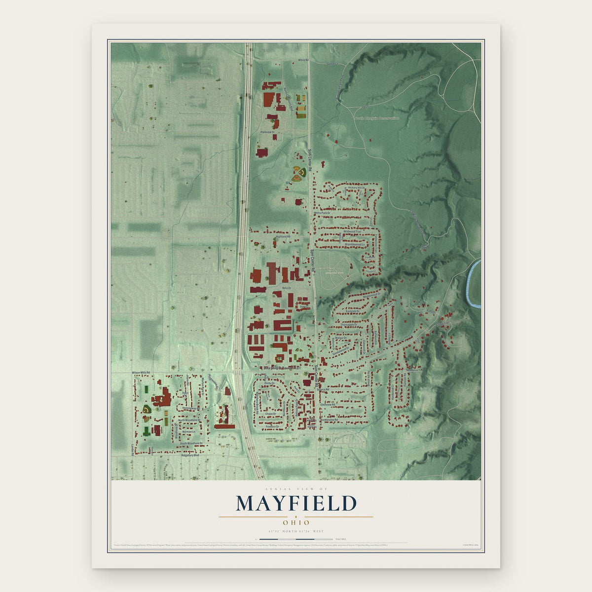 Mayfield, Ohio map print, the full design