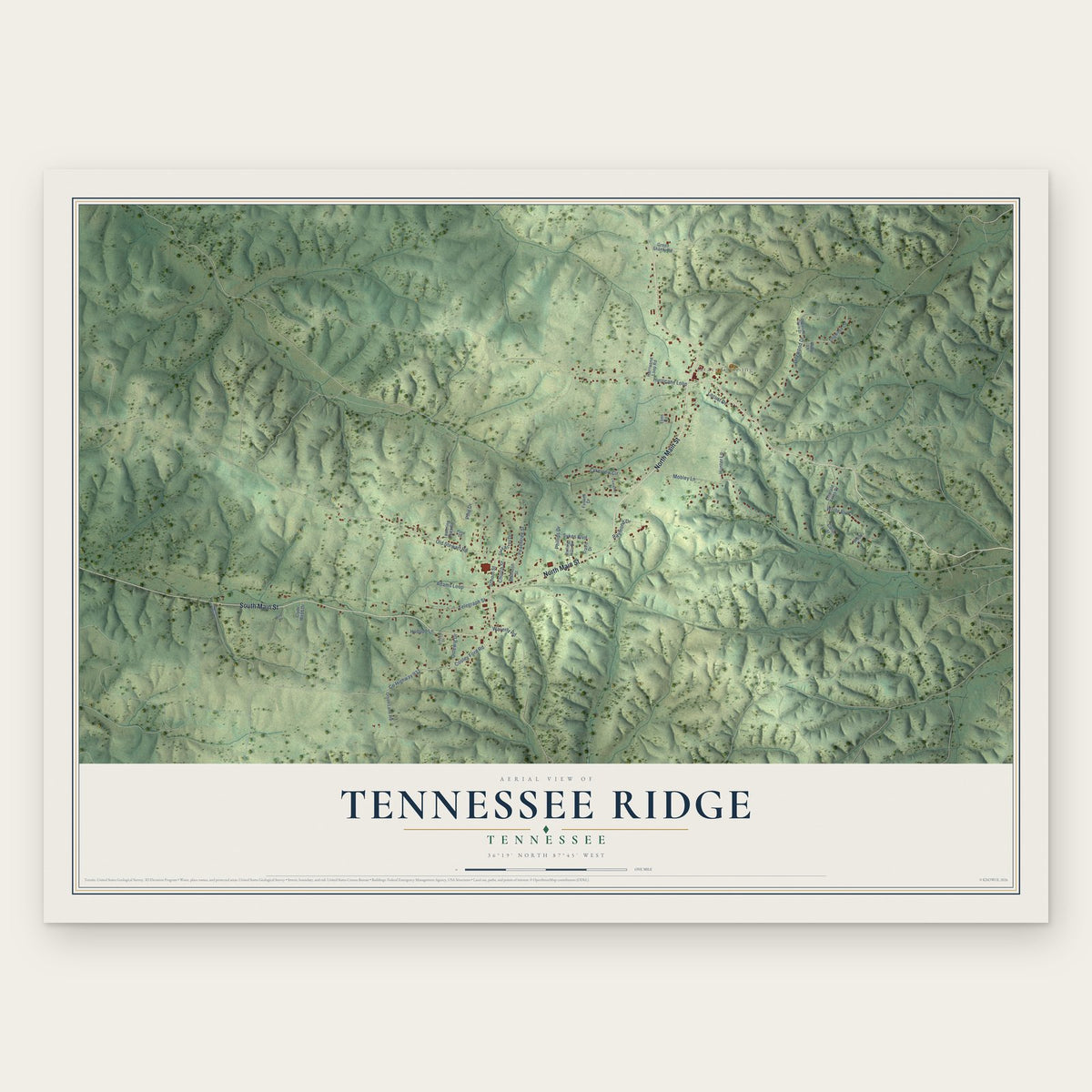 Tennessee Ridge, Tennessee map print, the full design